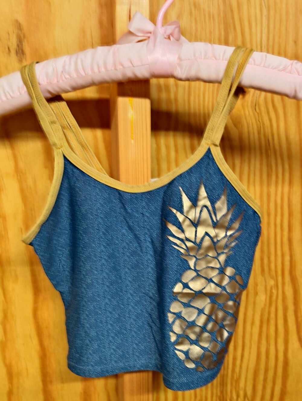Limited Too Girls Denim Print Gold Pineapple Swim Tank Top Size 10/12